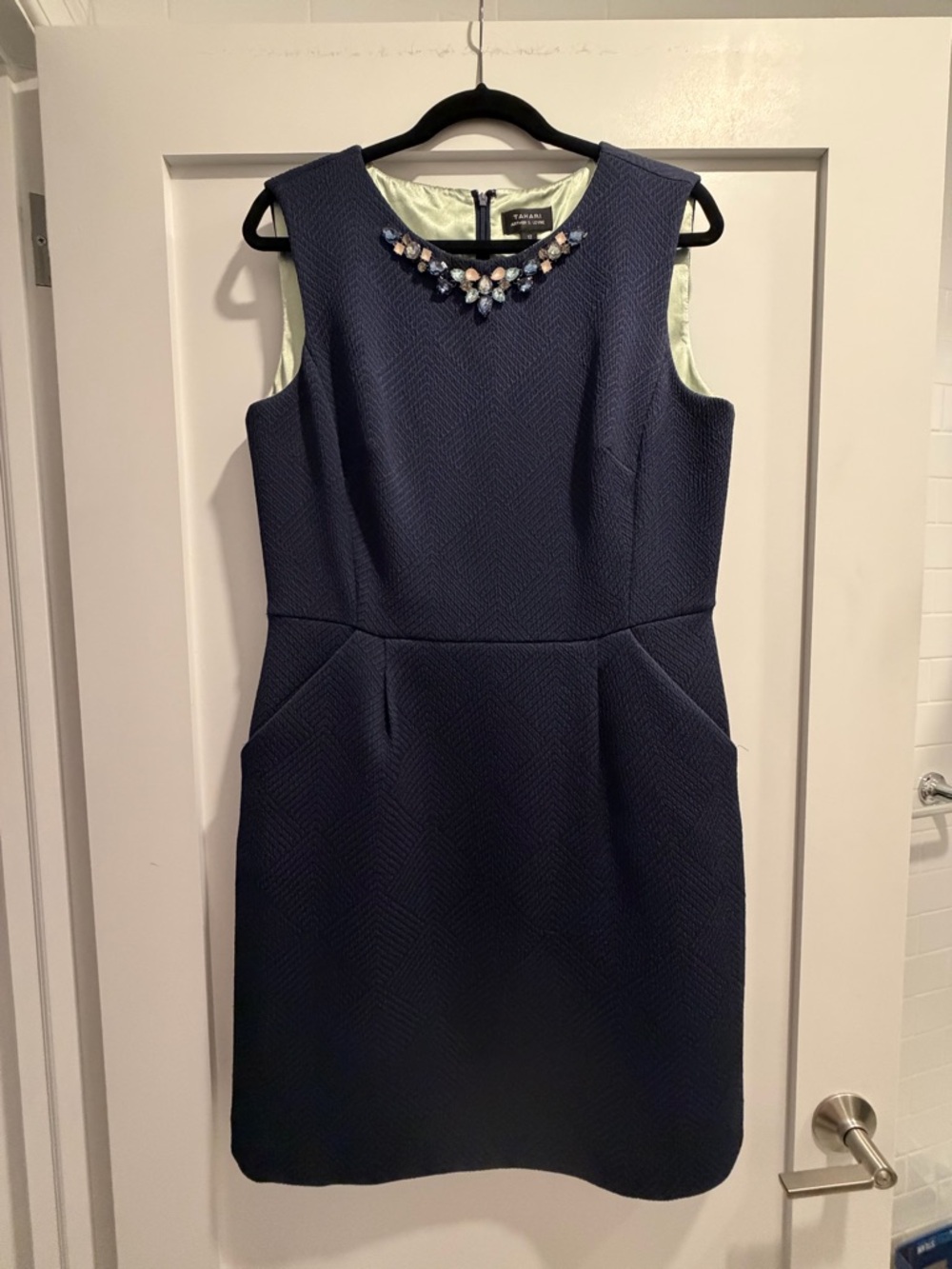 Embellished Navy Sleeveless Sheath Dress